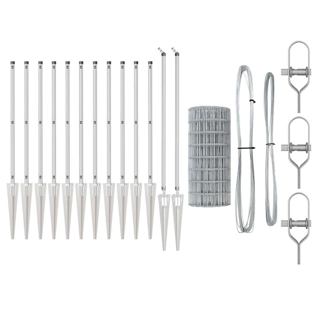 Zaun mit Pfosten Silber 0,6 x 10 m Stahl