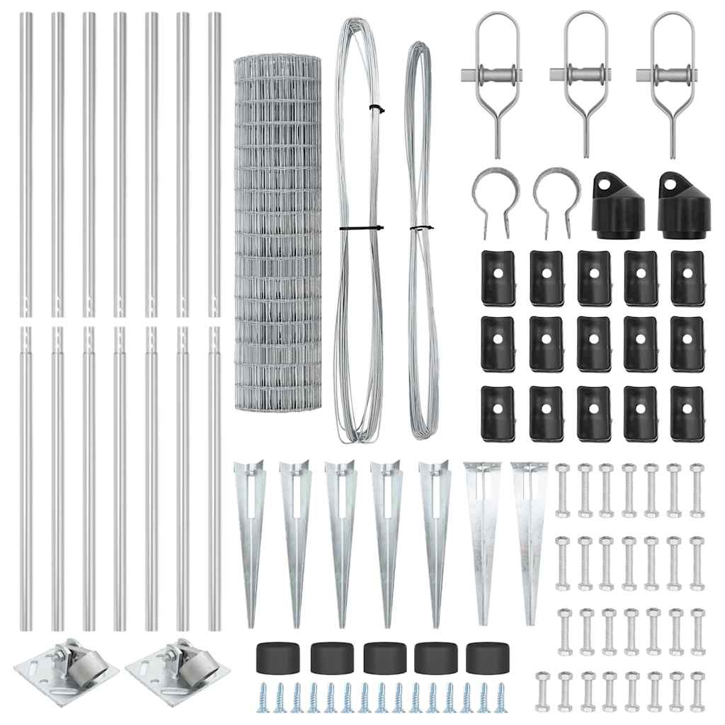 vidaXL Zaun mit Pfosten Silber 1,4 x 10 m Stahl