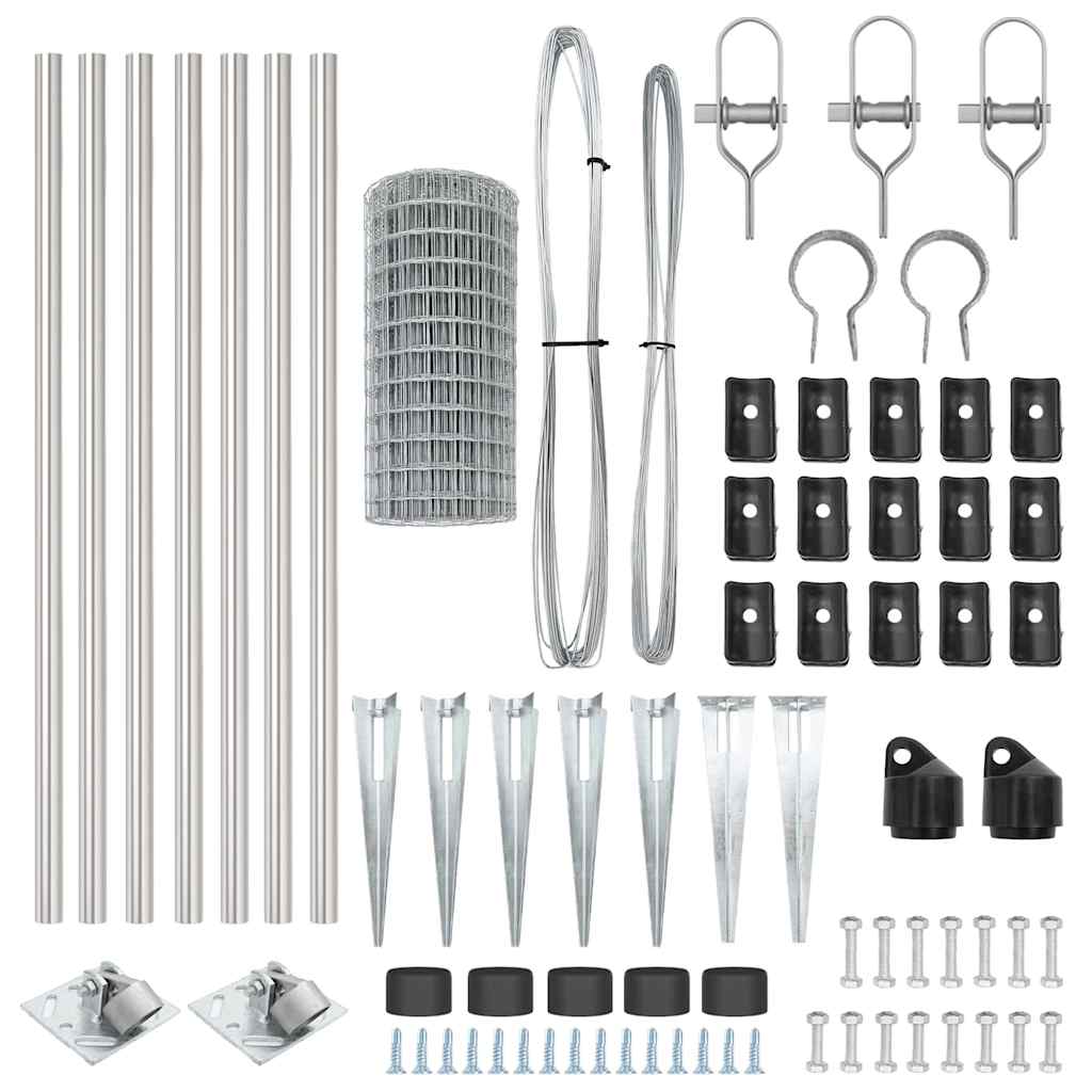 Zaun mit Pfosten Silber 1 x 10 m Stahl