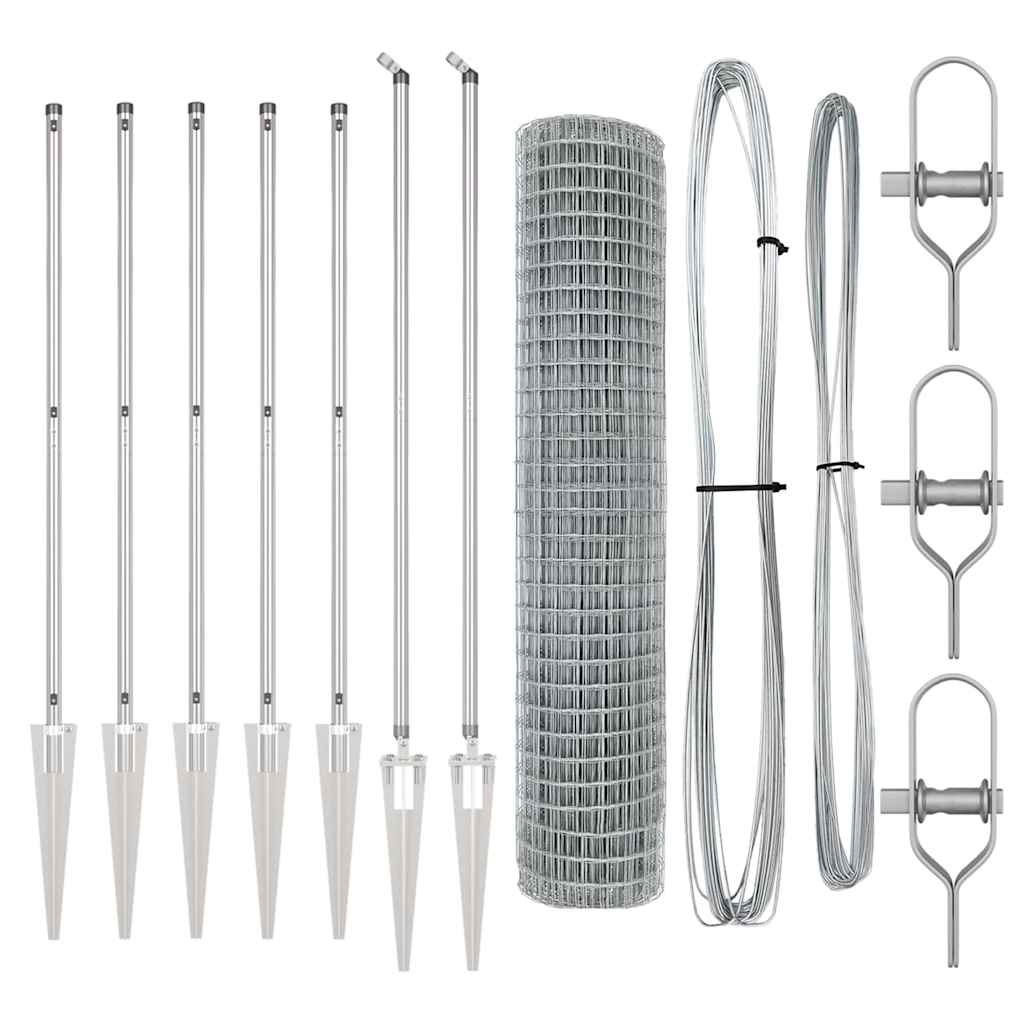 Zaun mit Pfosten Silber 1,6 x 10 m Stahl