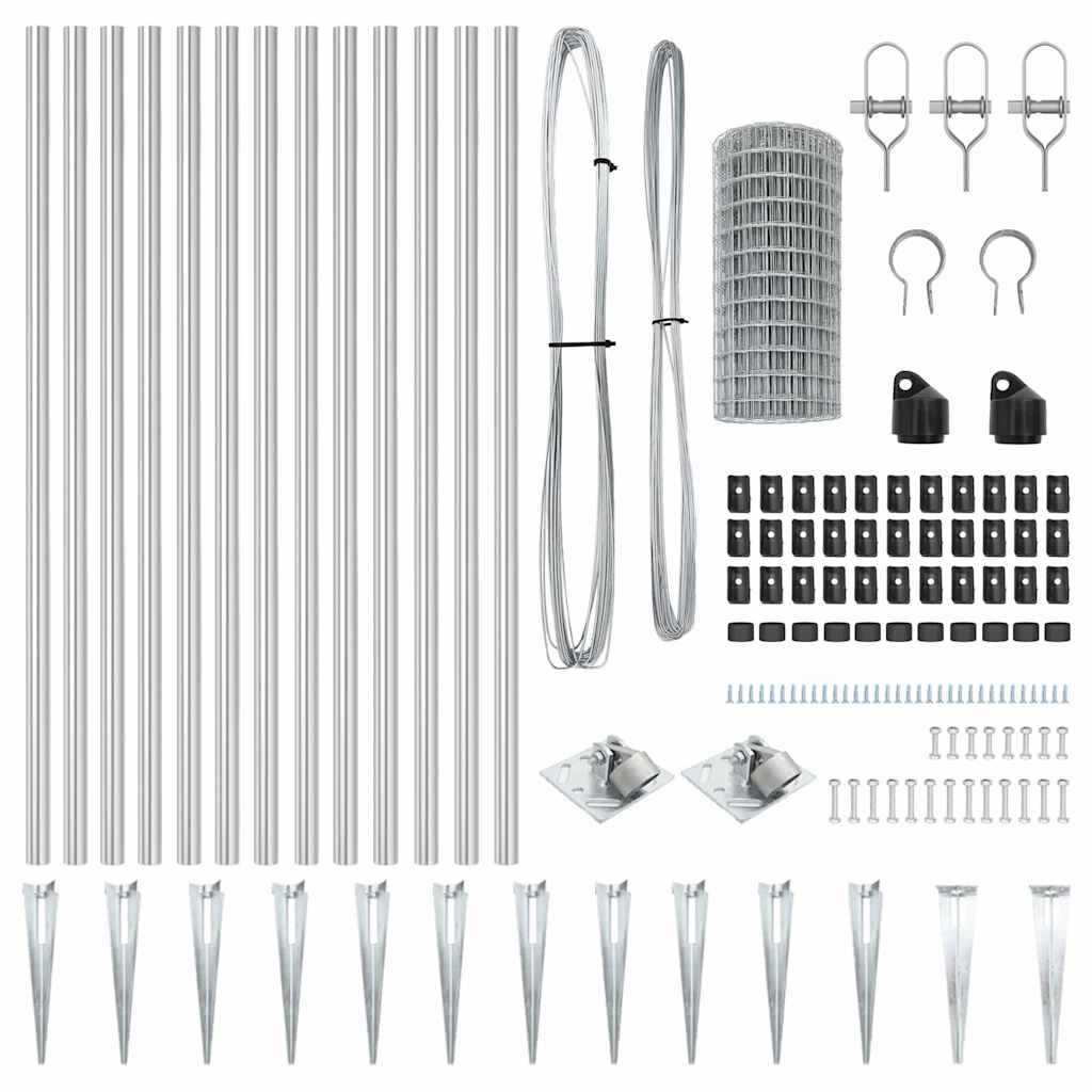 Zaun mit Pfosten Silber 0,6 x 25 m Stahl