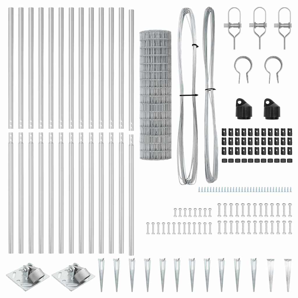 vidaXL Zaun mit Pfosten Silber 1,2 x 25 m Stahl