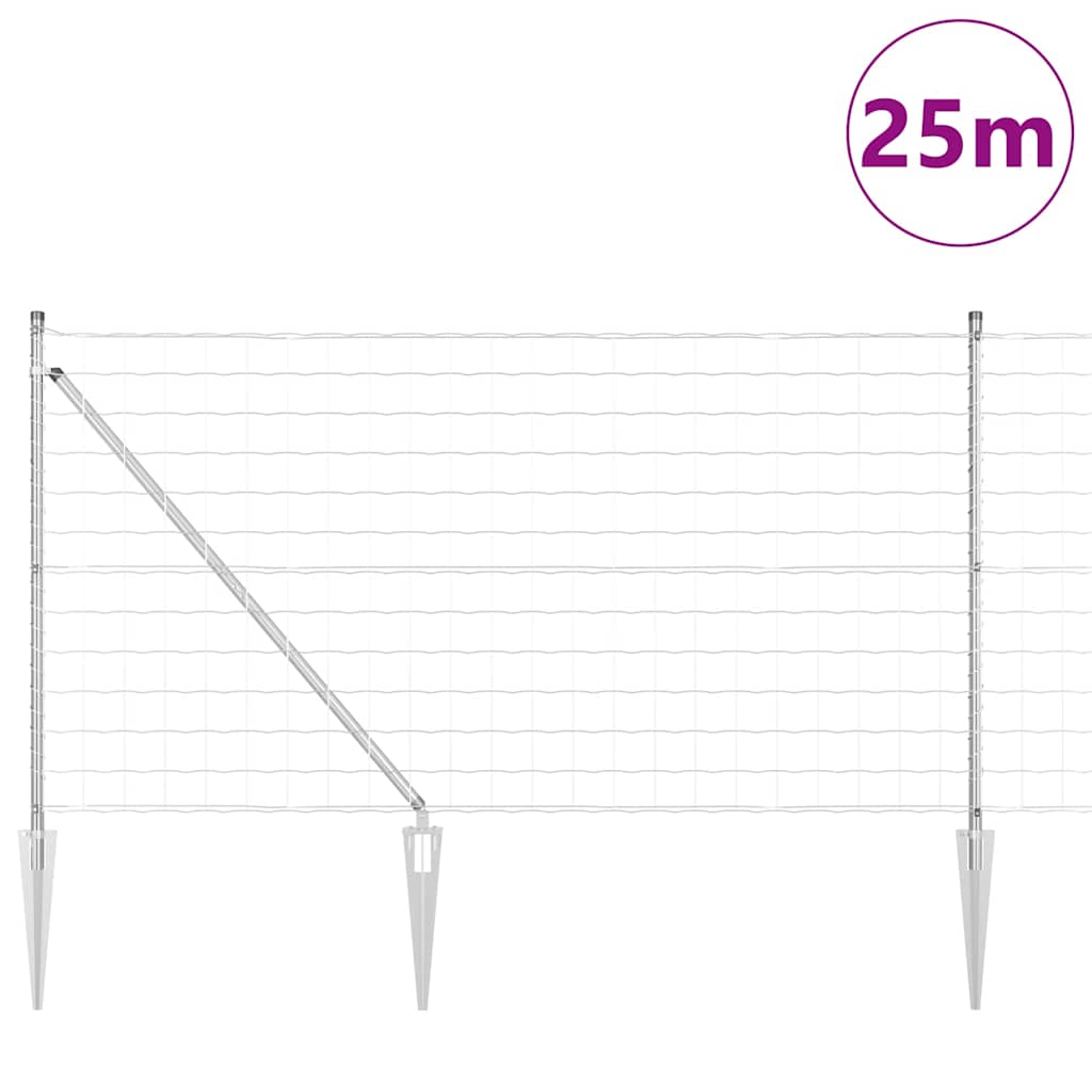 vidaXL Zaun mit Pfosten Silber 1 x 25 m Stahl