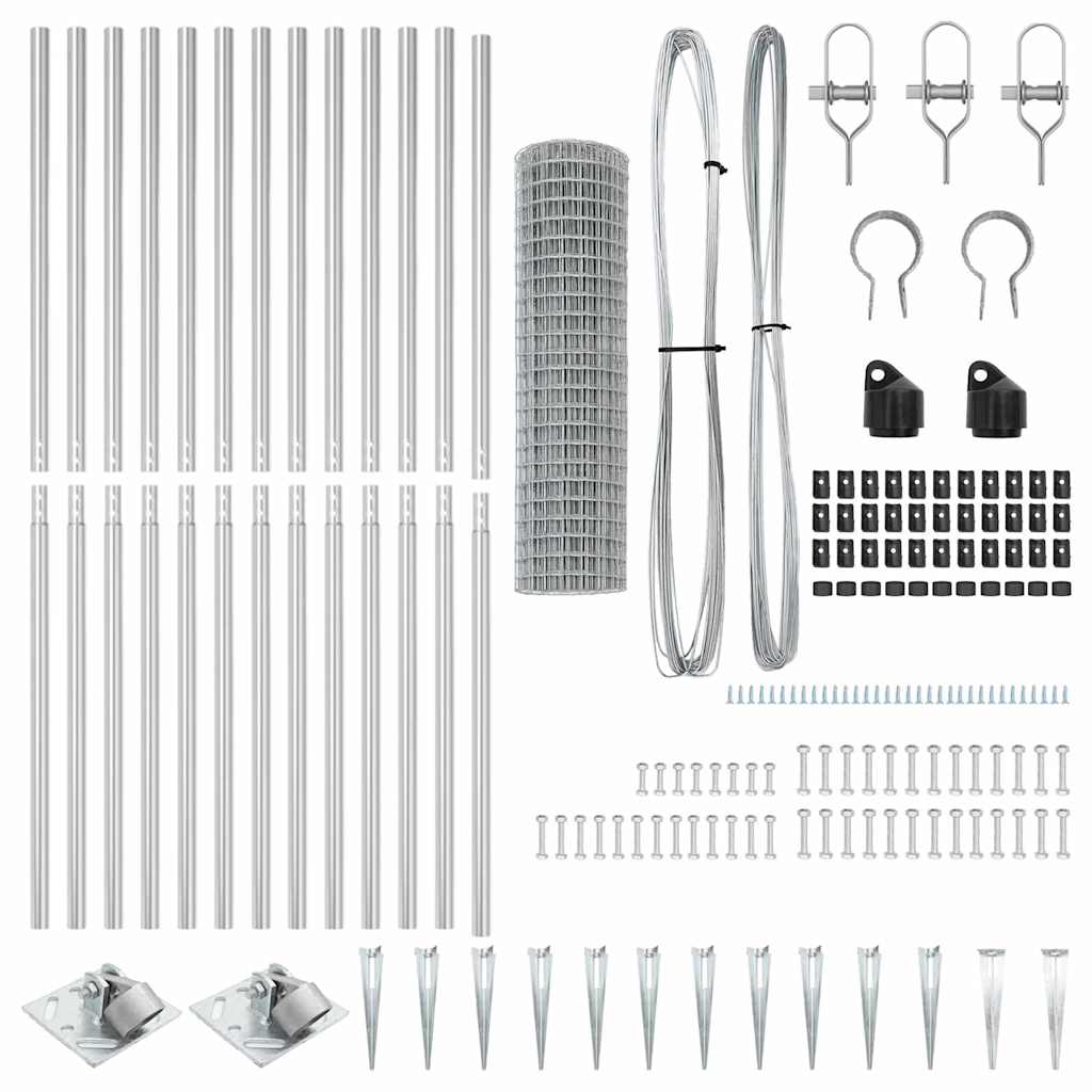 Zaun mit Pfosten Silber 1,2 x 25 m Stahl