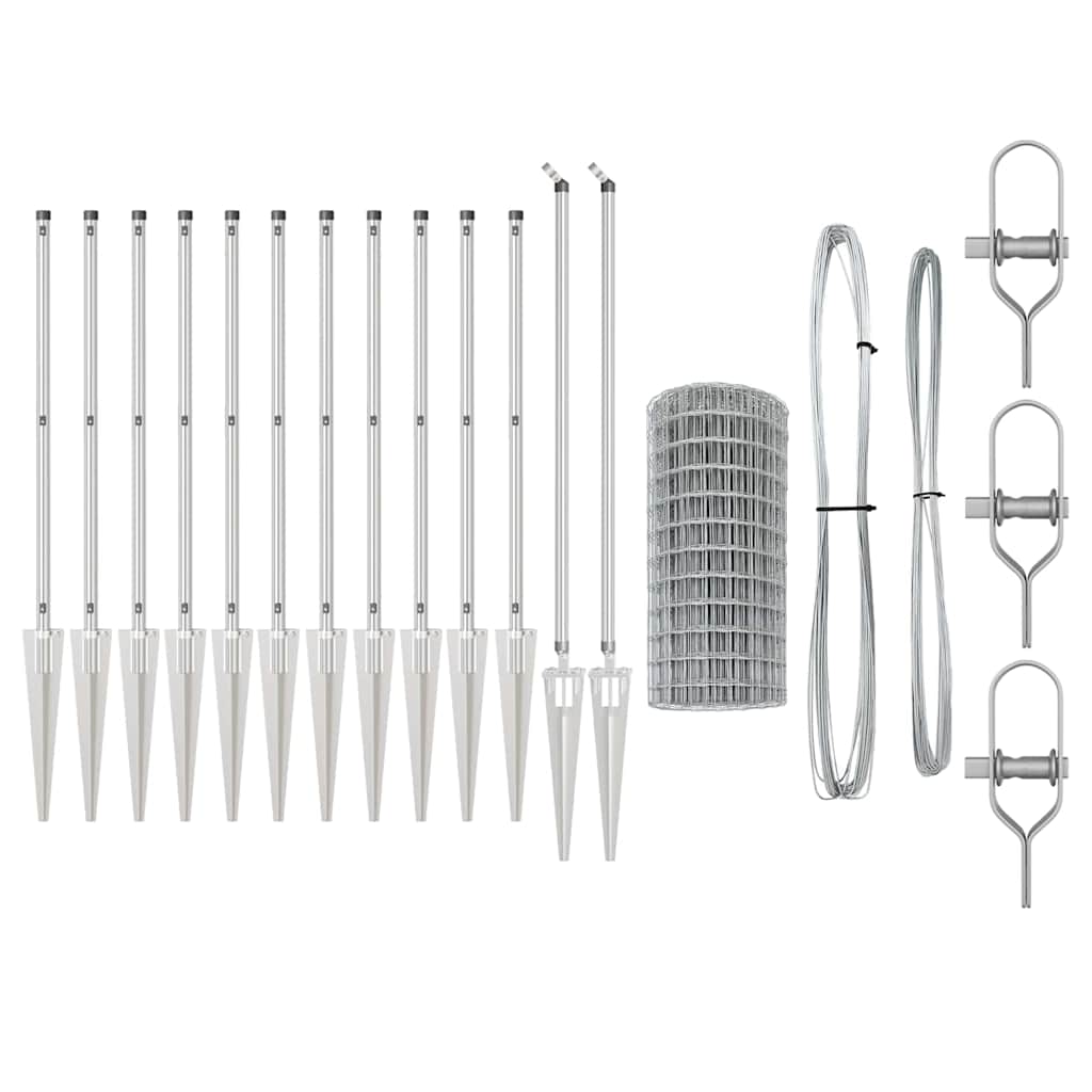 Zaun mit Pfosten Silber 0,4 x 50 m Stahl