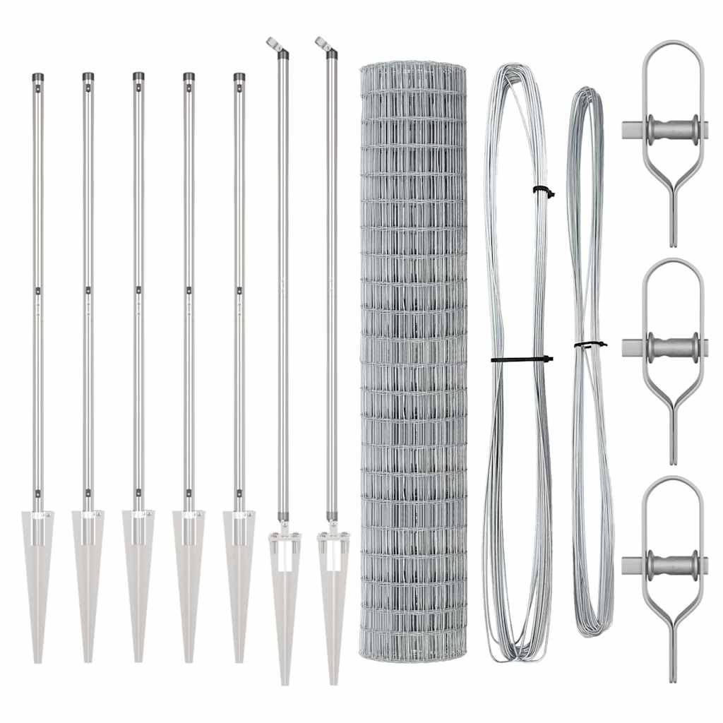 Zaun mit Pfosten Silber 1,5 x 10 m Stahl