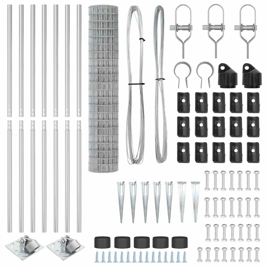 Zaun mit Pfosten Silber 1,5 x 10 m Stahl
