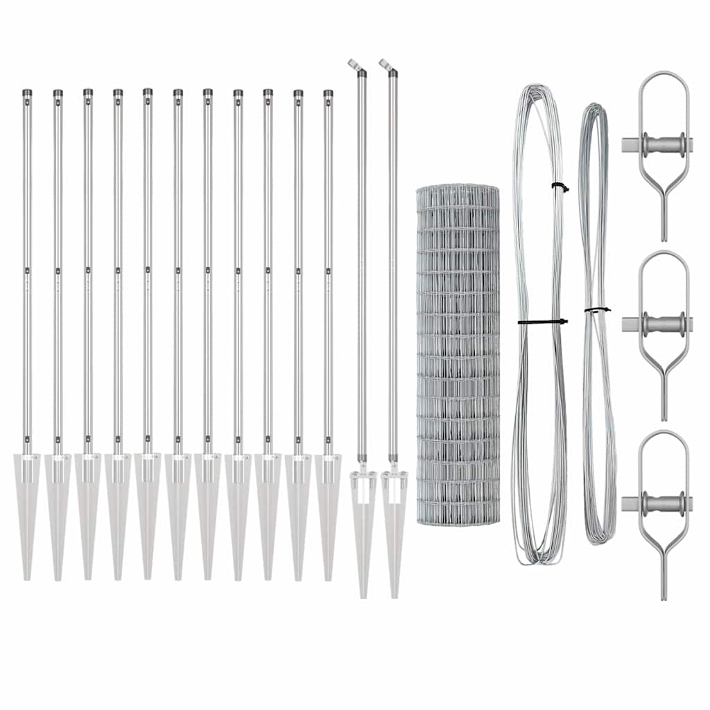 Zaun mit Pfosten Silber 1,2 x 25 m Stahl