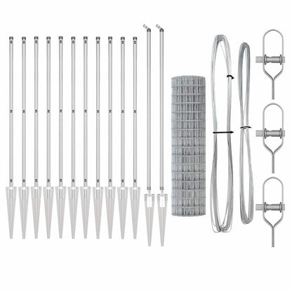 Zaun mit Pfosten Silber 1,2 x 25 m Stahl