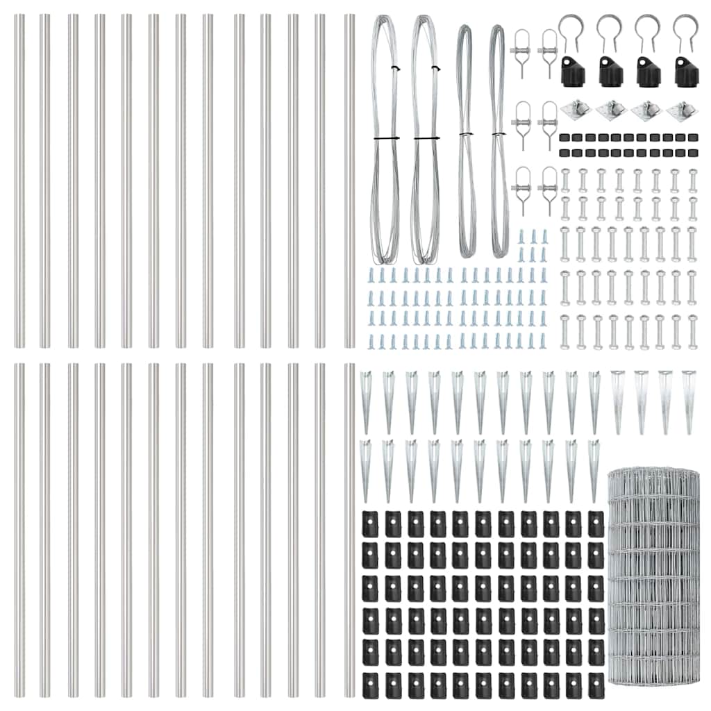 Zaun mit Pfosten Silber 0,6 x 50 m Stahl