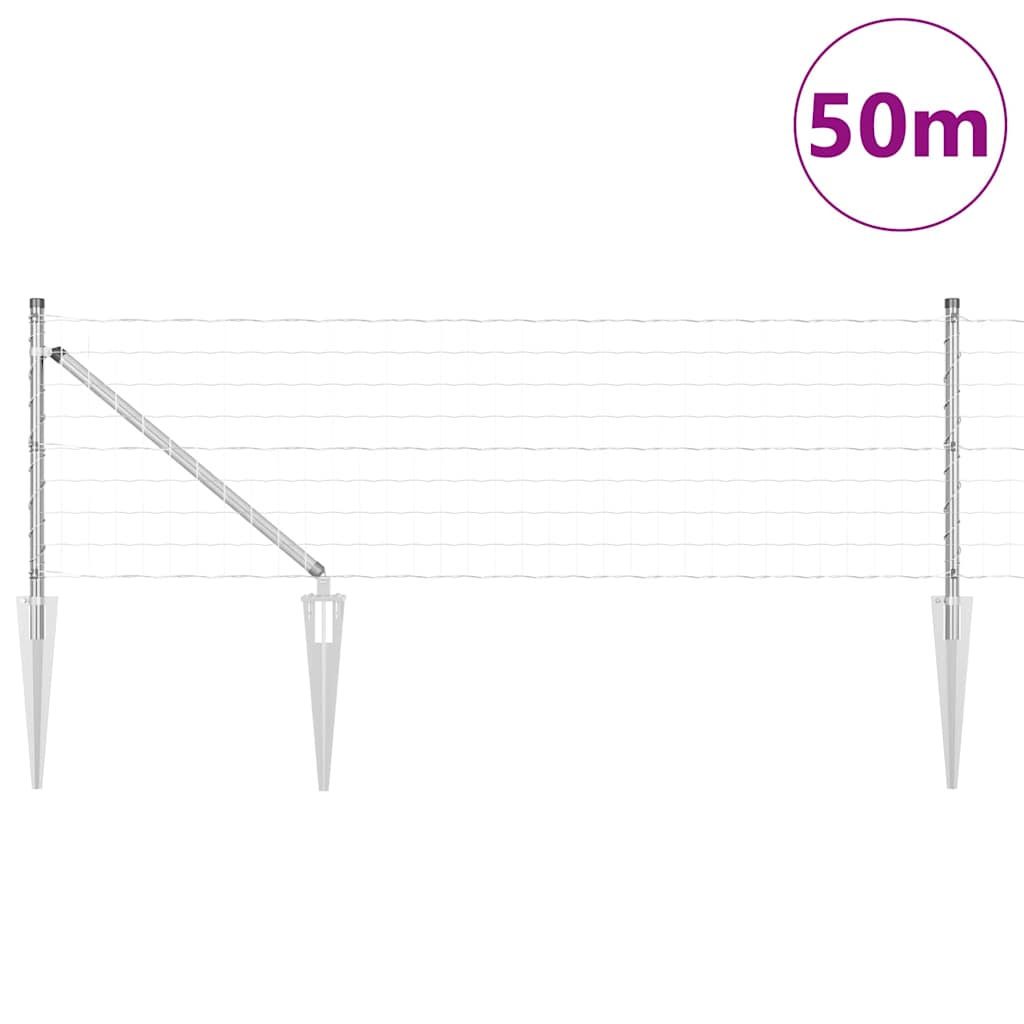 Zaun mit Pfosten Silber 0,6 x 50 m Stahl