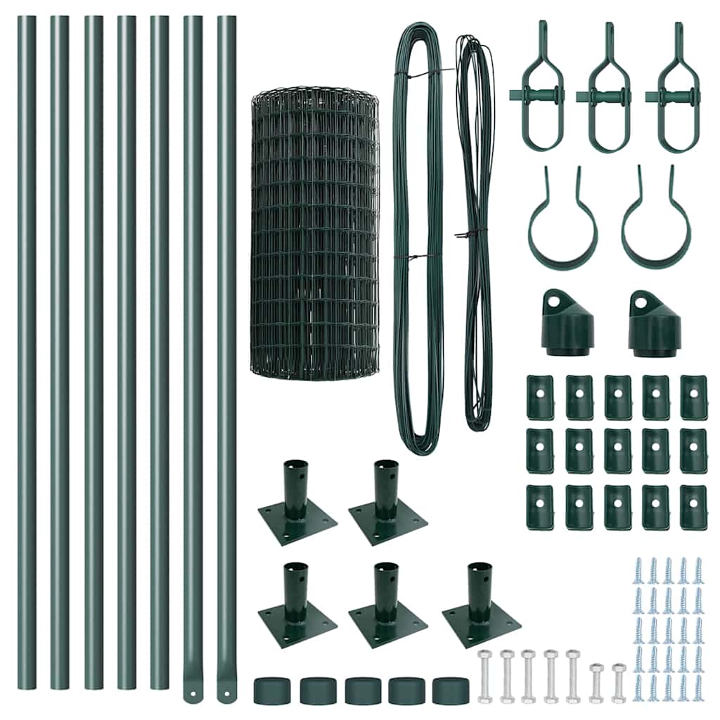 Zaun mit Pfosten Grün 0,4 x 10 m Stahl und PVC