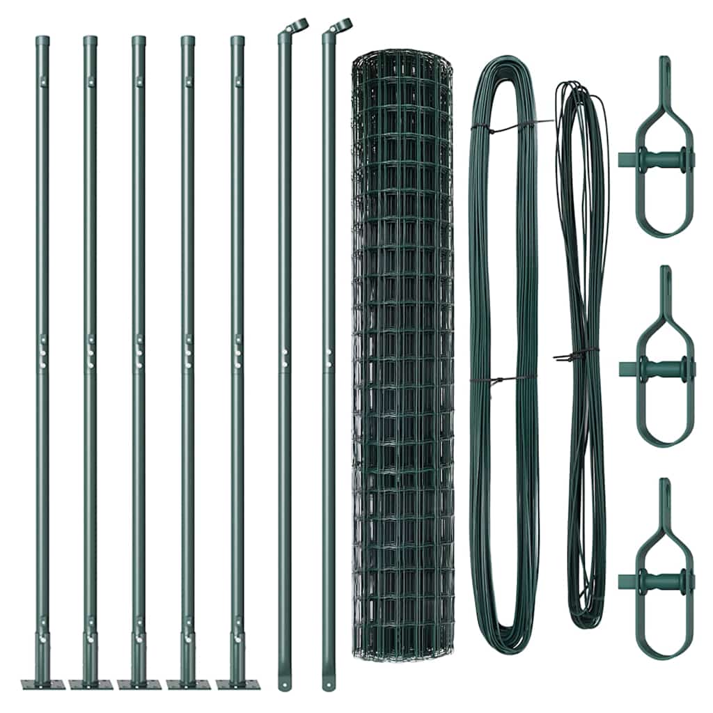 vidaXL Zaun mit Pfosten Grün 1,5 x 10 m Stahl und PVC