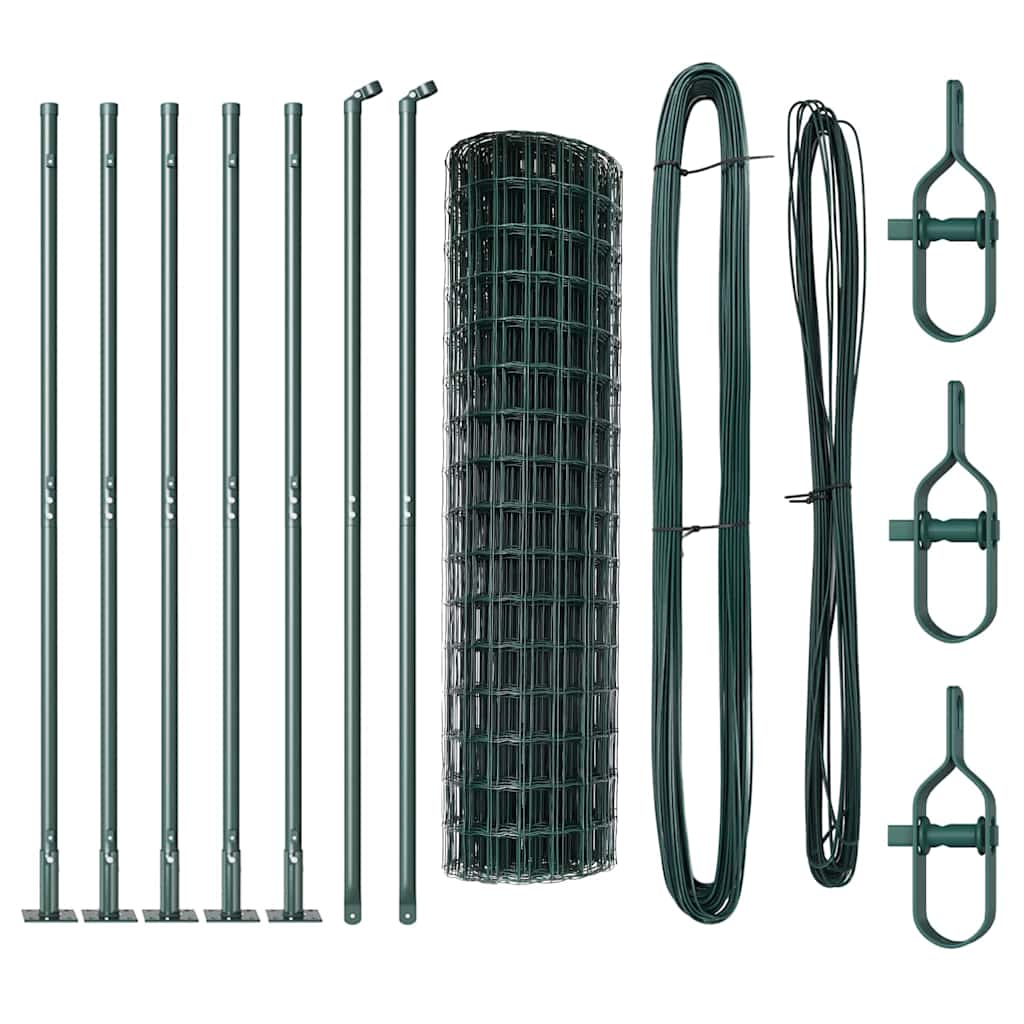 vidaXL Zaun mit Pfosten Grün 0,8 x 10 m Stahl und PVC