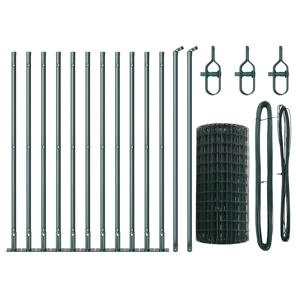 vidaXL Zaun mit Pfosten Grün 0,4 x 25 m Stahl und PVC