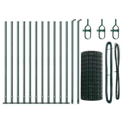 vidaXL Zaun mit Pfosten Grün 0,4 x 25 m Stahl und PVC