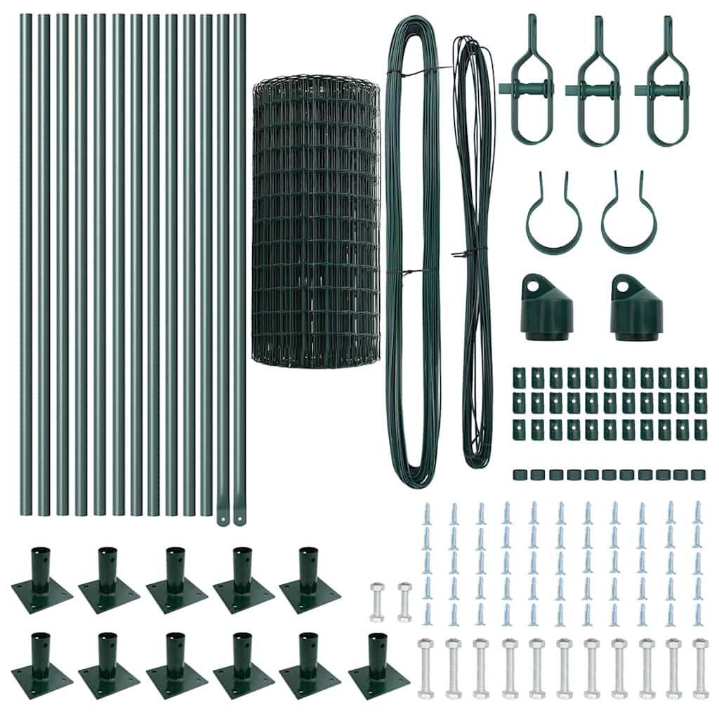 vidaXL Zaun mit Pfosten Grün 0,4 x 25 m Stahl und PVC