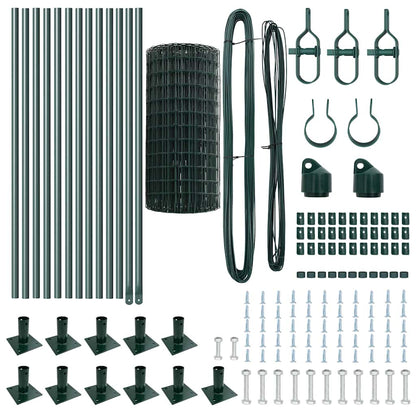 vidaXL Zaun mit Pfosten Grün 0,4 x 25 m Stahl und PVC