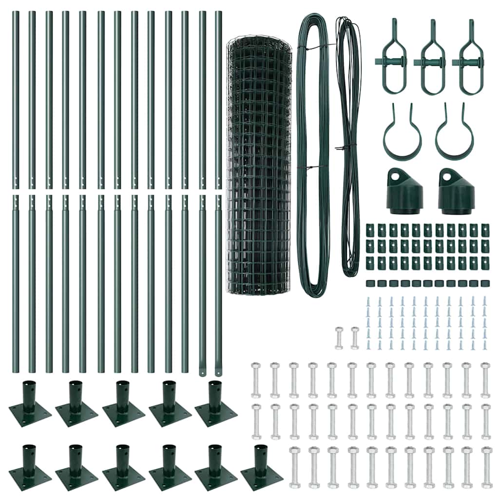 vidaXL Zaun mit Pfosten Grün 1 x 25 m Stahl und PVC