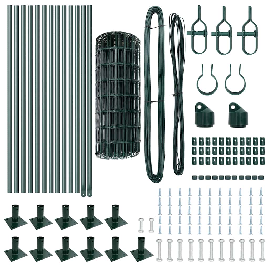 vidaXL Zaun mit Pfosten Grün 0,4 x 25 m Stahl und PVC