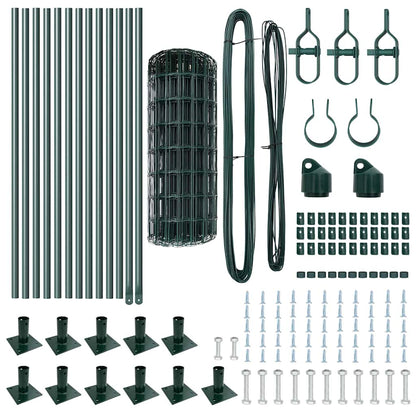 vidaXL Zaun mit Pfosten Grün 0,4 x 25 m Stahl und PVC