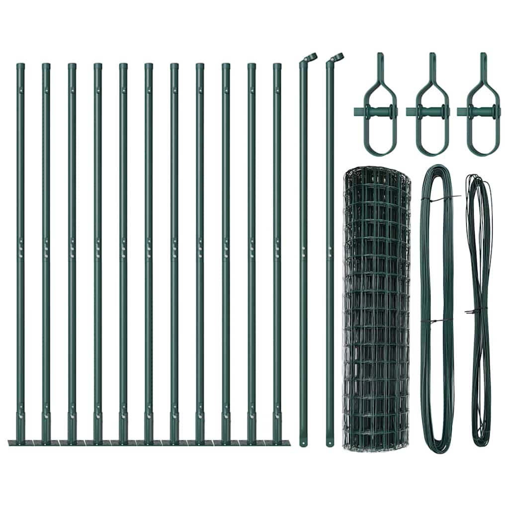 vidaXL Zaun mit Pfosten Grün 0,8 x 25 m Stahl und PVC