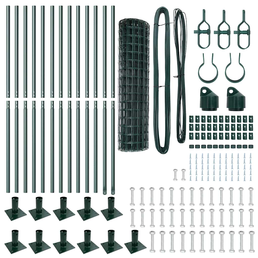 Zaun mit Pfosten Grün 1 x 25 m Stahl und PVC