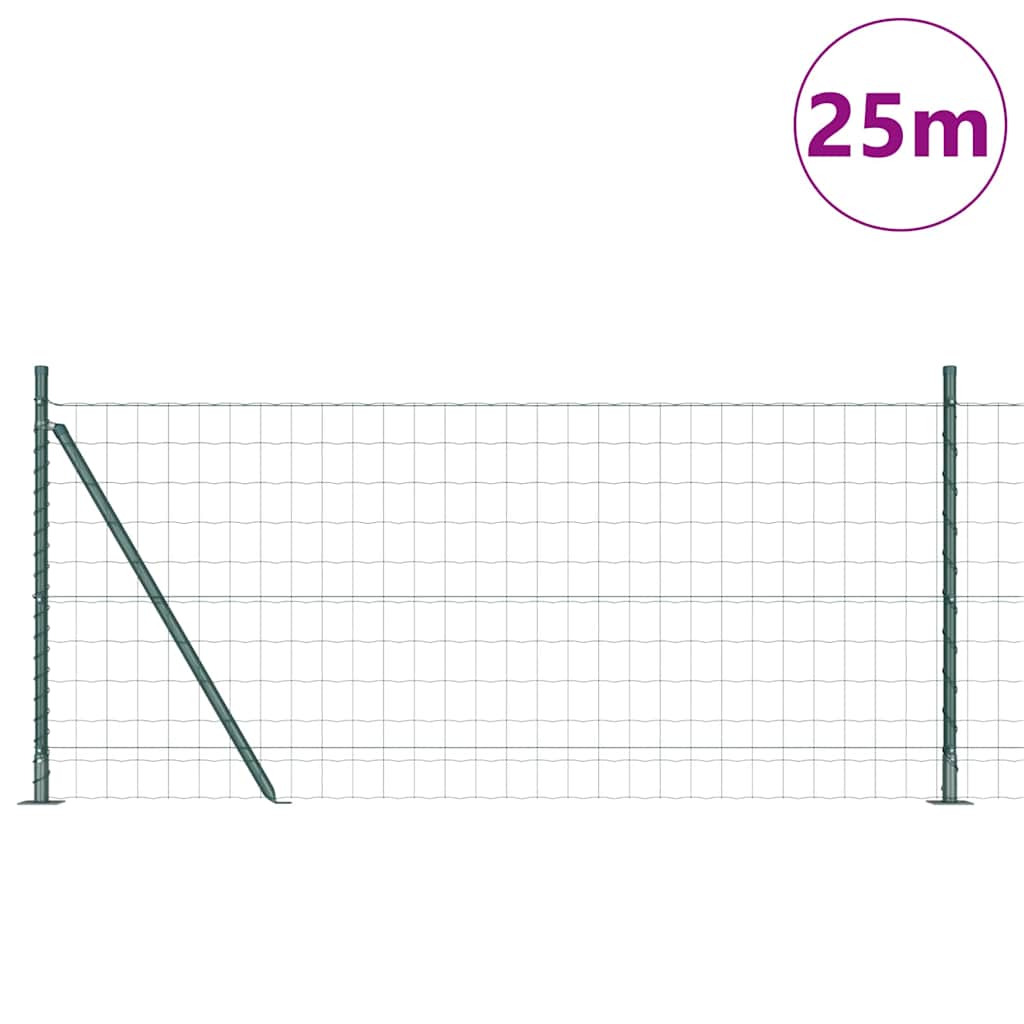 Zaun mit Pfosten Grün 1 x 25 m Stahl und PVC