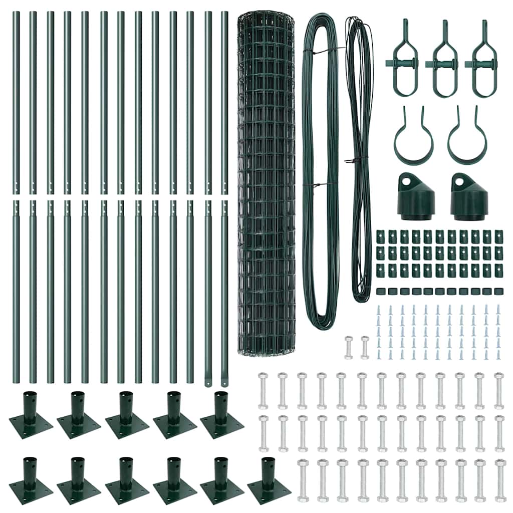 vidaXL Zaun mit Pfosten Grün 1,2 x 25 m Stahl und PVC