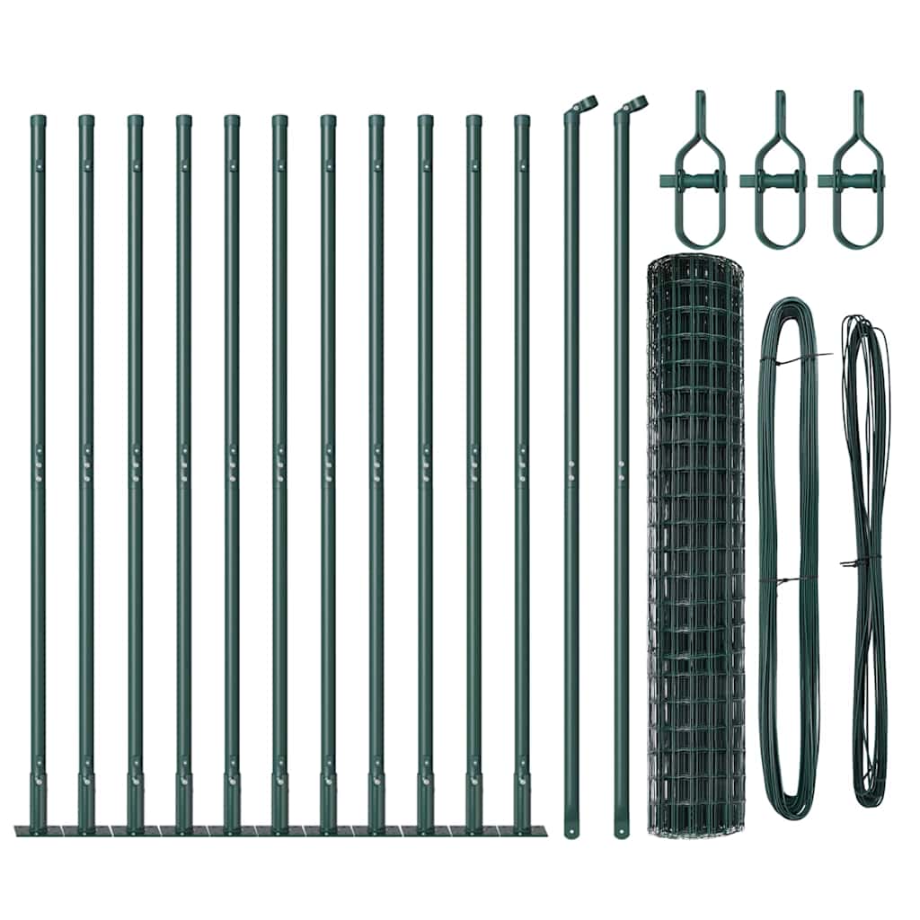 vidaXL Zaun mit Pfosten Grün 1,2 x 25 m Stahl und PVC