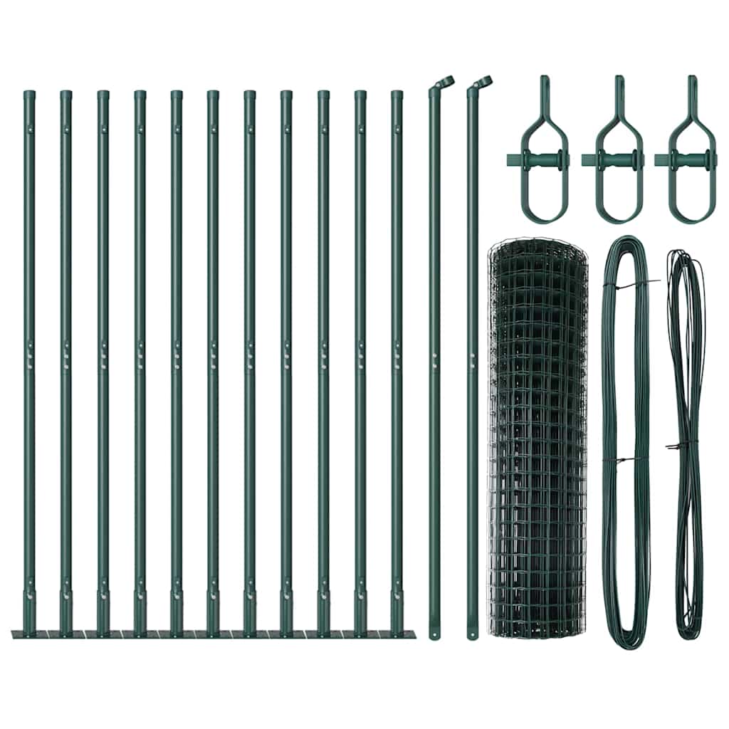 vidaXL Zaun mit Pfosten Grün 1 x 25 m Stahl