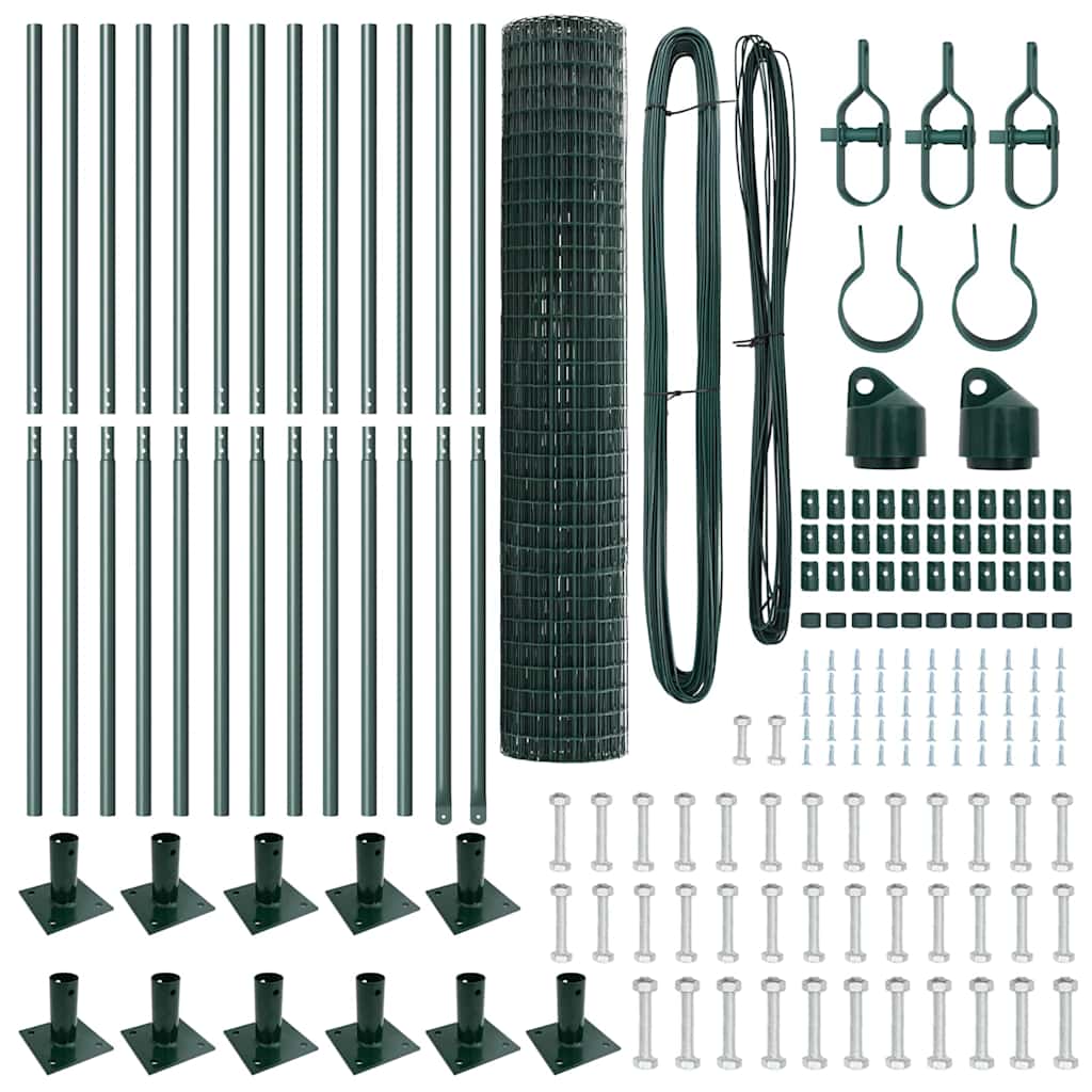 vidaXL Zaun mit Pfosten Grün 1,2 x 25 m Stahl