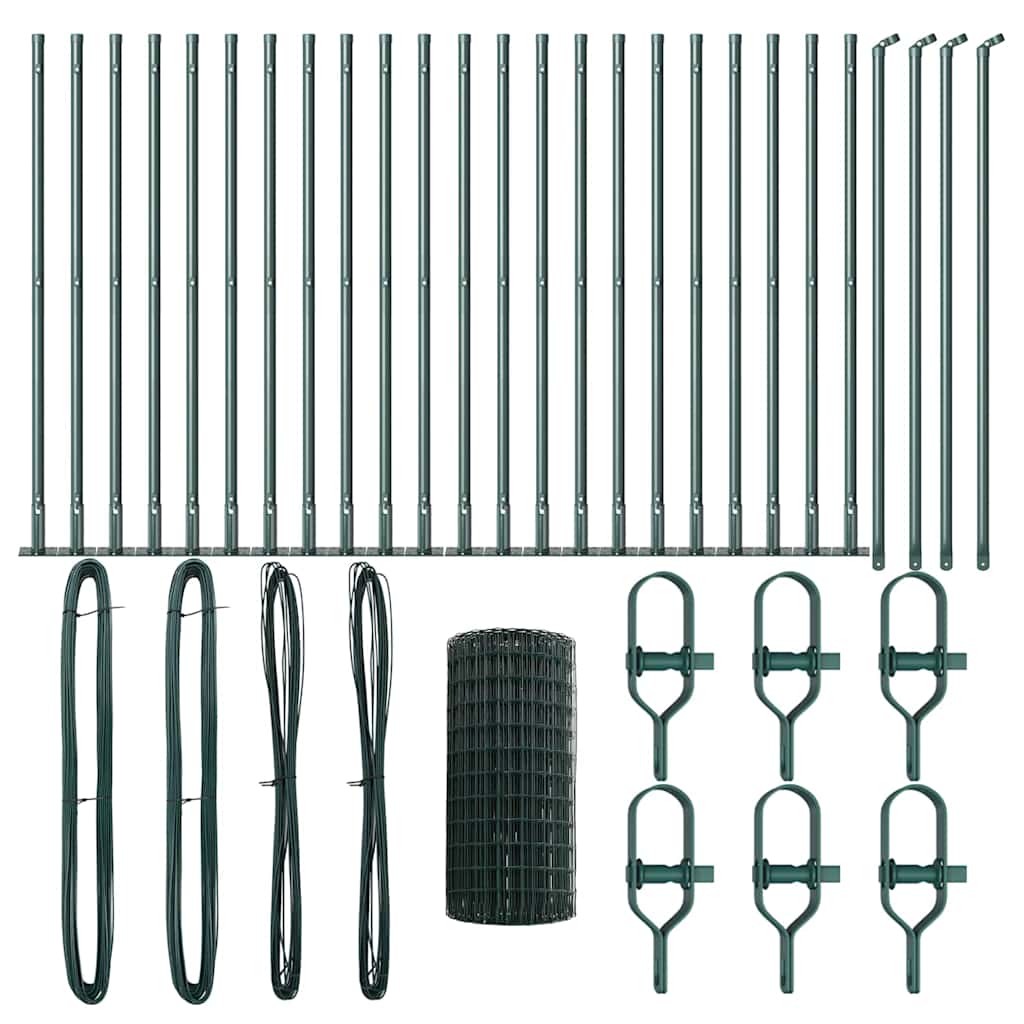 vidaXL Zaun mit Pfosten Grün 0,4 x 50 m Stahl und PVC