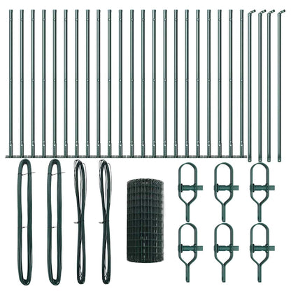 vidaXL Zaun mit Pfosten Grün 0,4 x 50 m Stahl und PVC