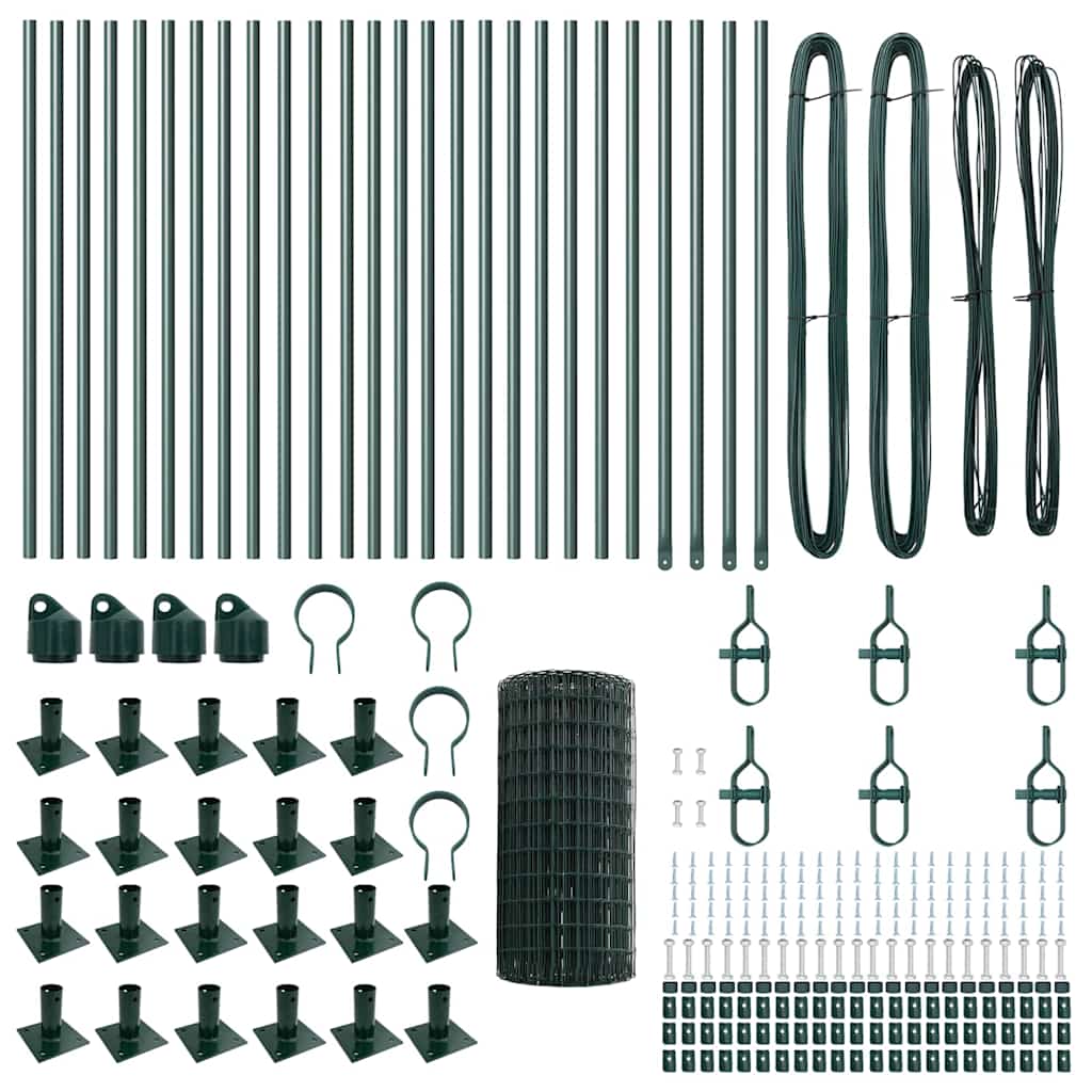 vidaXL Zaun mit Pfosten Grün 0,4 x 50 m Stahl und PVC