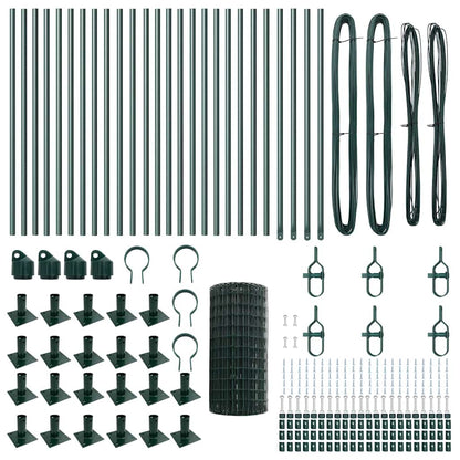 vidaXL Zaun mit Pfosten Grün 0,4 x 50 m Stahl und PVC