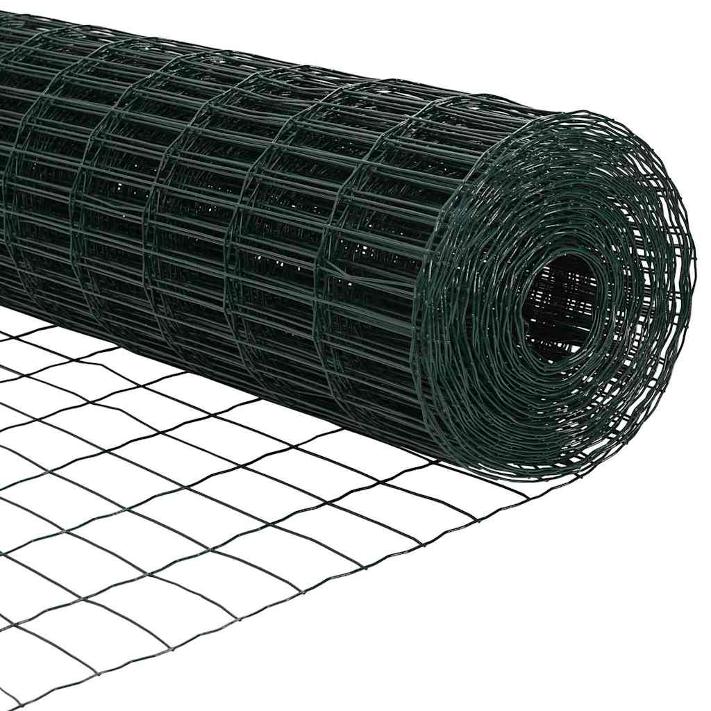 vidaXL Zaun mit Pfosten Grün 0,4 x 50 m Stahl und PVC