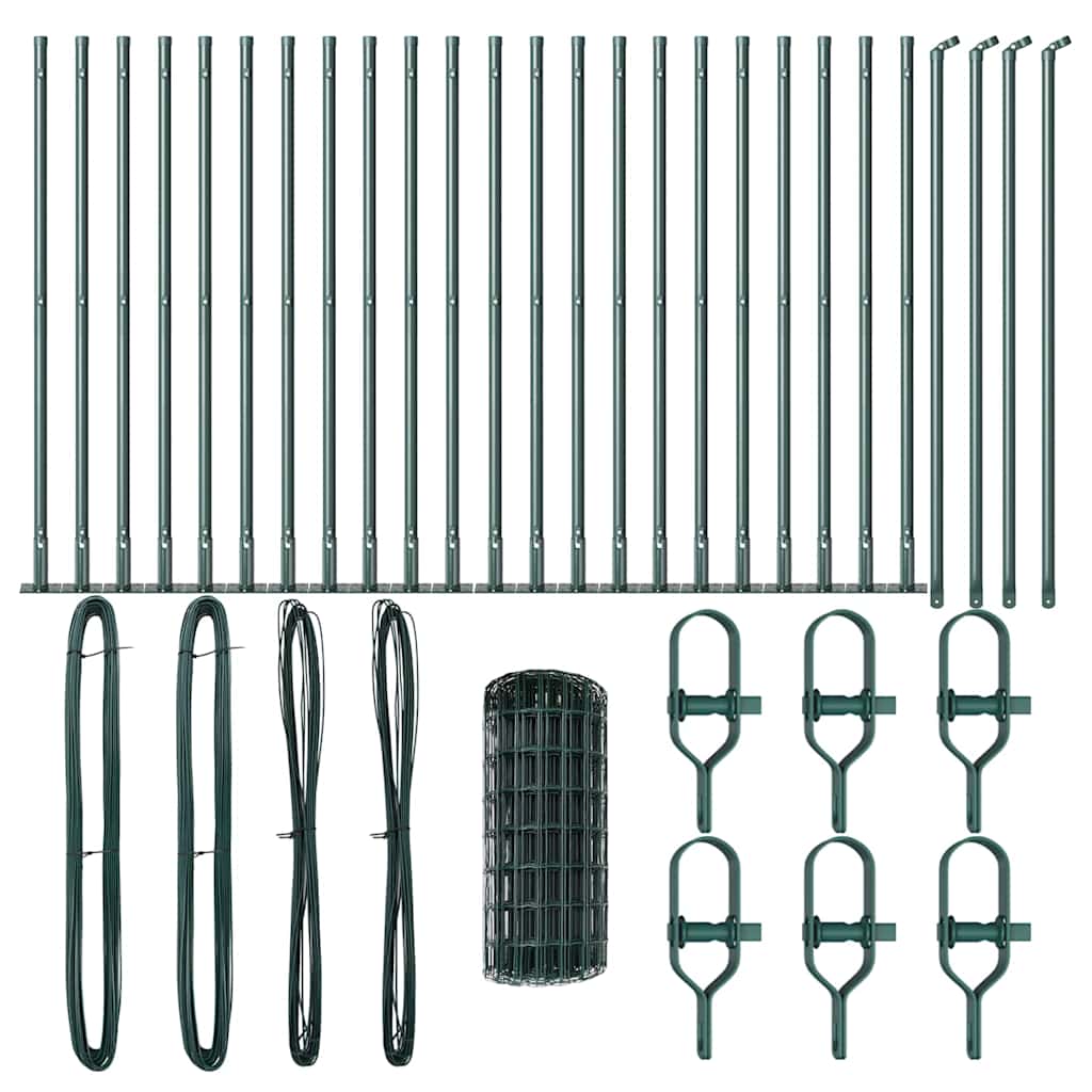 vidaXL Zaun mit Pfosten Grün 0,4 x 50 m Stahl und PVC