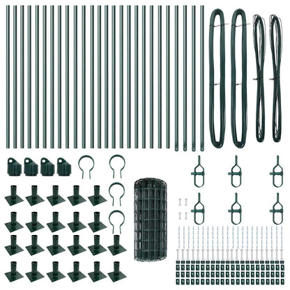 vidaXL Zaun mit Pfosten Grün 0,4 x 50 m Stahl und PVC