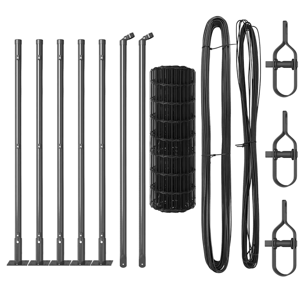 Zaun mit Pfosten Grau 0,4 x 10 m Stahl und PVC