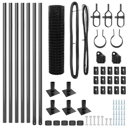 Zaun mit Pfosten Grau 0,4 x 10 m Stahl und PVC