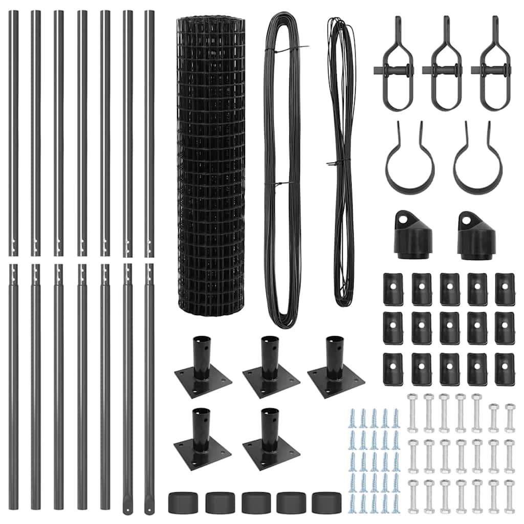 Zaun mit Pfosten Grau 0,8 x 10 m Stahl