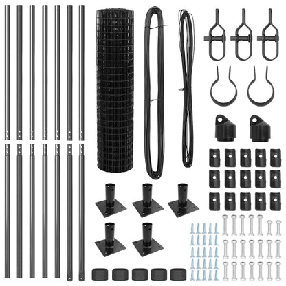 Zaun mit Pfosten Grau 1 x 10 m Stahl
