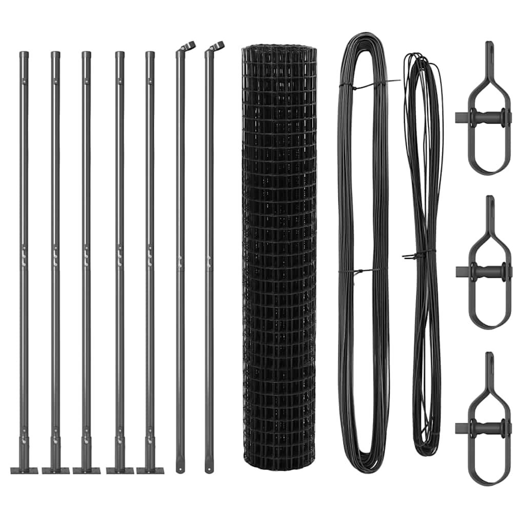 vidaXL Zaun mit Pfosten Grau 1,4 x 10 m Stahl und PVC