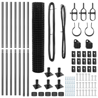 Zaun mit Pfosten Grau 1,6 x 10 m Stahl und PVC