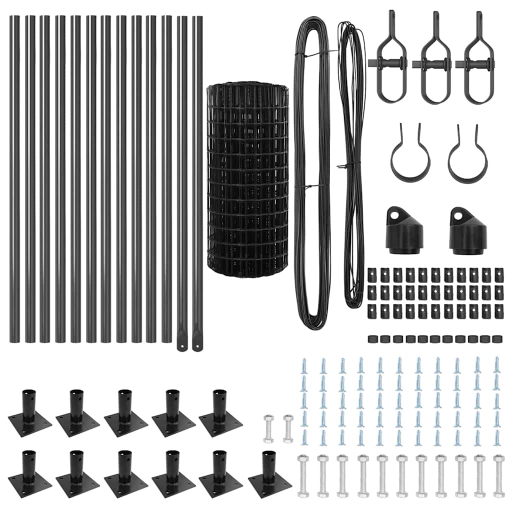 Zaun mit Pfosten Grau 0,6 x 25 m Stahl und PVC