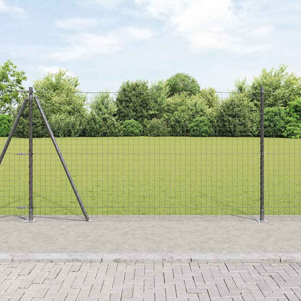 Zaun mit Pfosten Grau 1,2 x 25 m Stahl und PVC