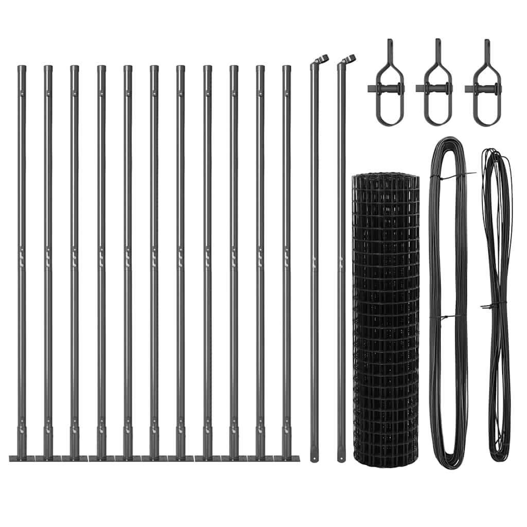 Zaun mit Pfosten Grau 1,2 x 25 m Stahl und PVC