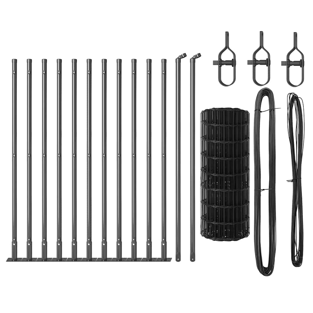 Zaun mit Pfosten Grau 0,6 x 25 m Stahl und PVC