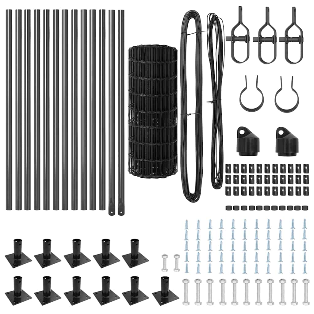 Zaun mit Pfosten Grau 0,6 x 25 m Stahl und PVC